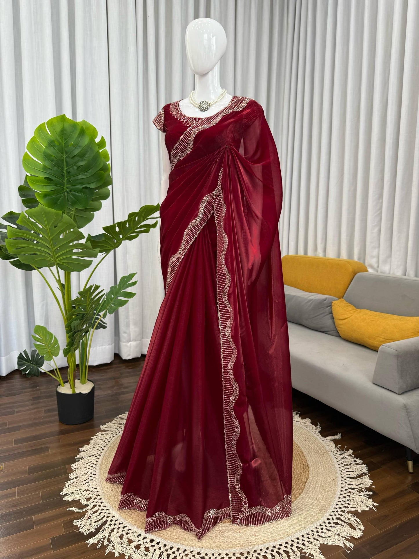 Red Romance Shimmer Saree