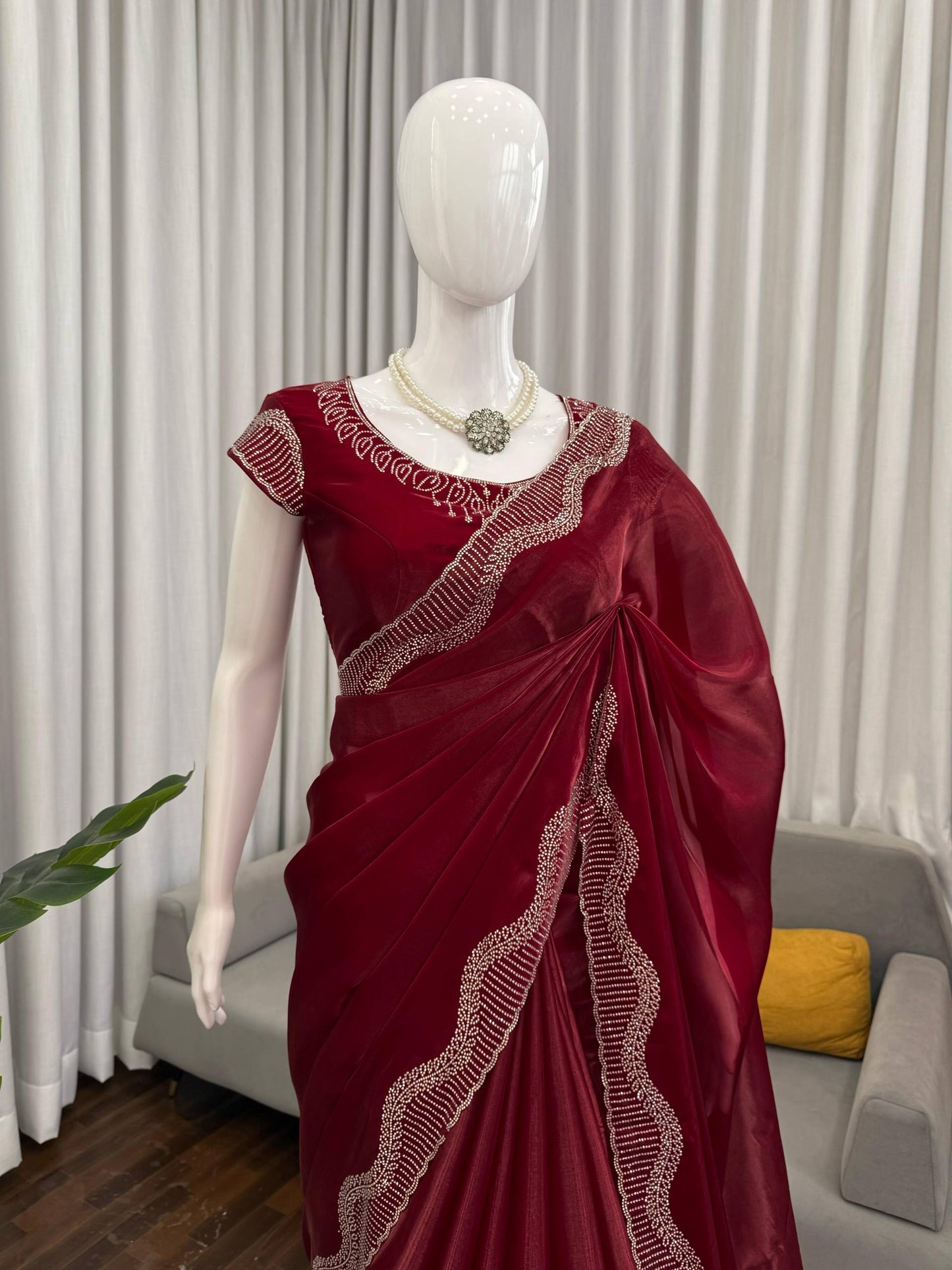 Red Romance Shimmer Saree