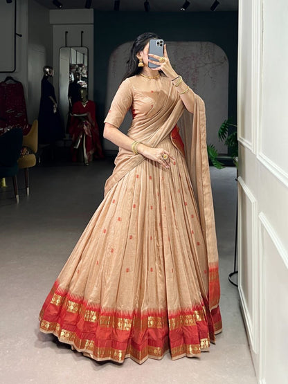 Elegant Harini Chanderi Silk Half Saree Lehenga by Laksharaa Sarees with intricate gold embroidery and traditional design.