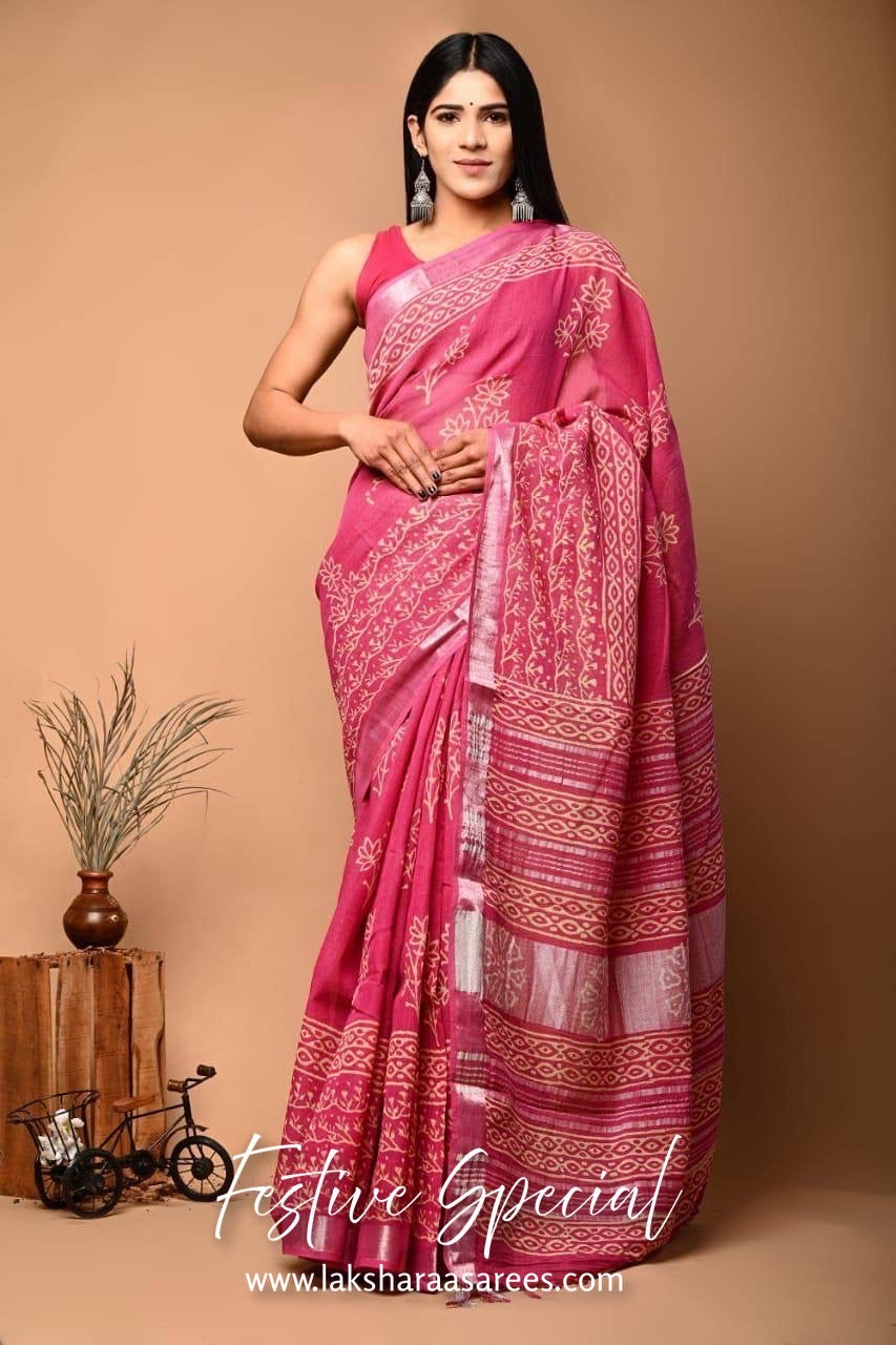 Comfy Linen Saree - Red Edition