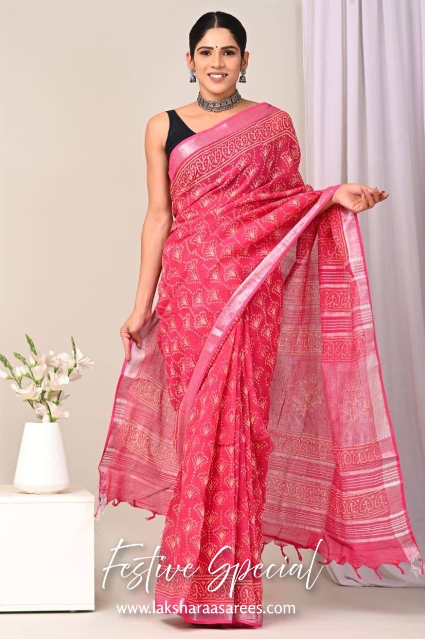 Comfy Linen Saree - Red Edition
