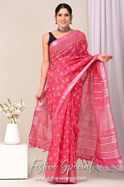 Comfy Linen Saree - Red Edition