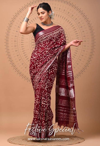 Comfy Linen Saree - Red Edition
