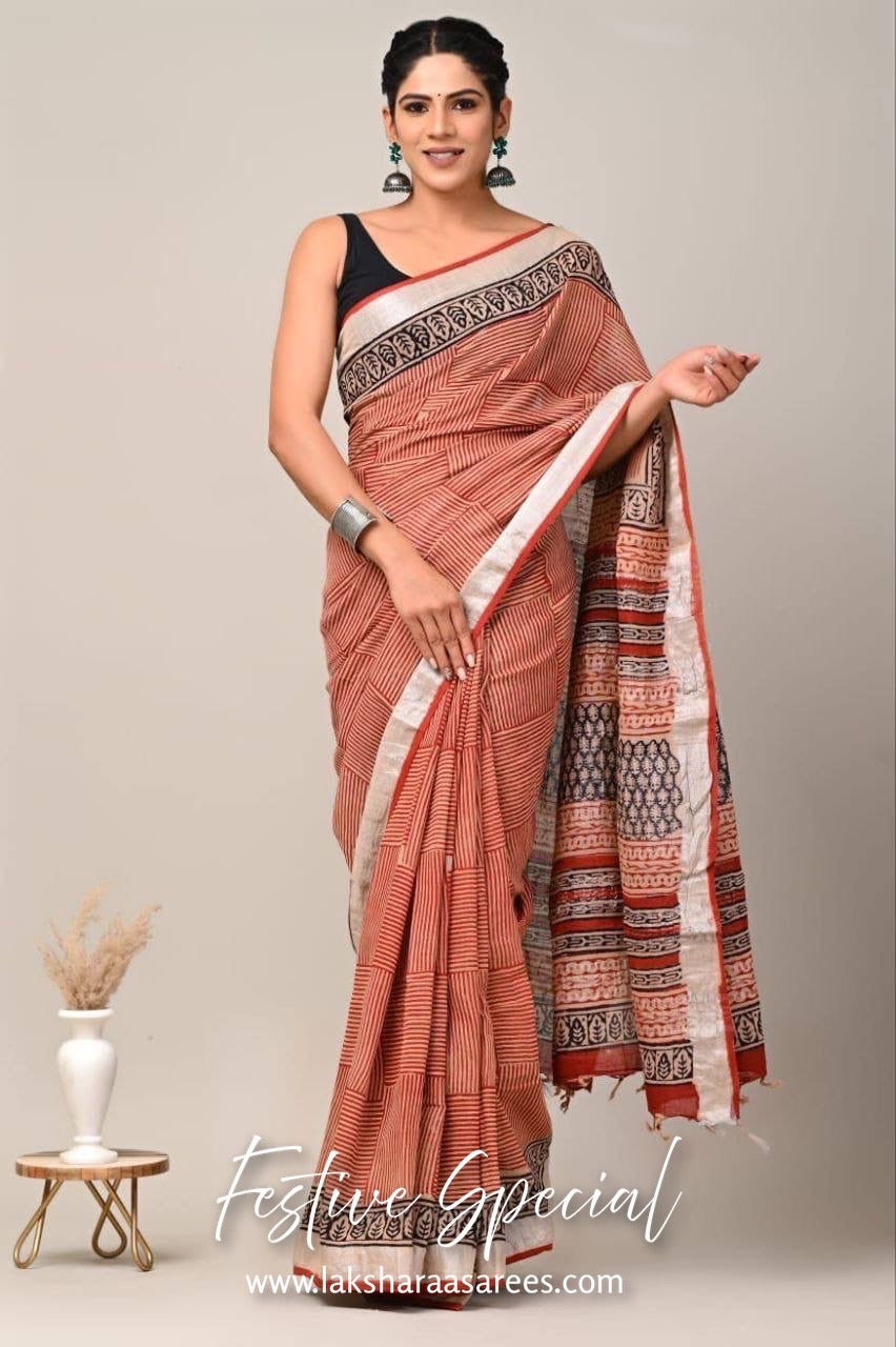 Comfy Linen Saree - Red Edition