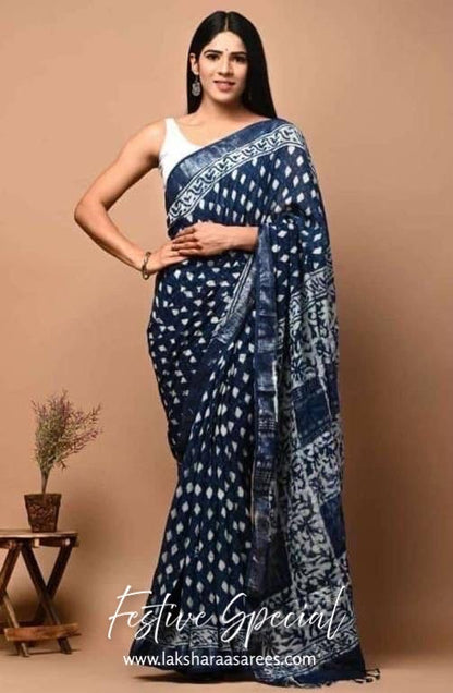 Comfy Linen Saree - Blue edition