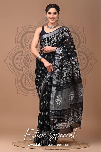 Comfy Linen Saree - Blue edition
