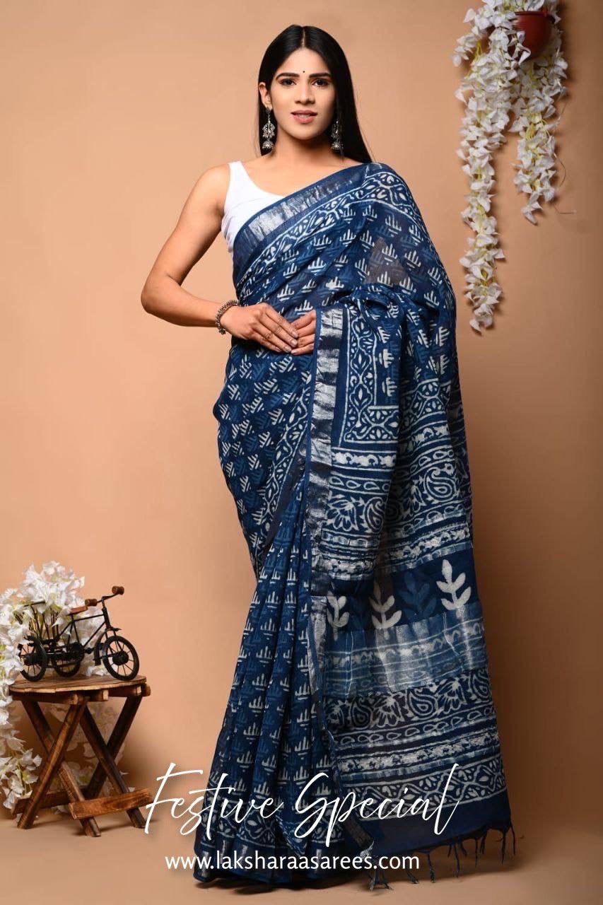Comfy Linen Saree - Blue edition