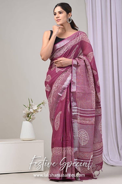 Comfy Linen Saree - Red Edition
