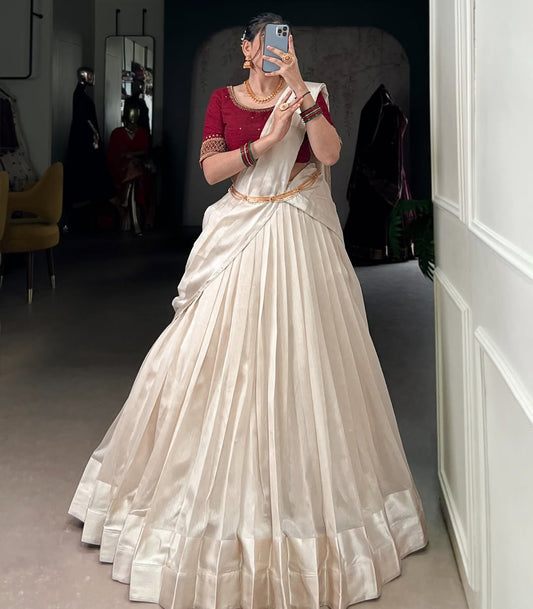 ONAM — Poly Tassar Half Saree Lehenga