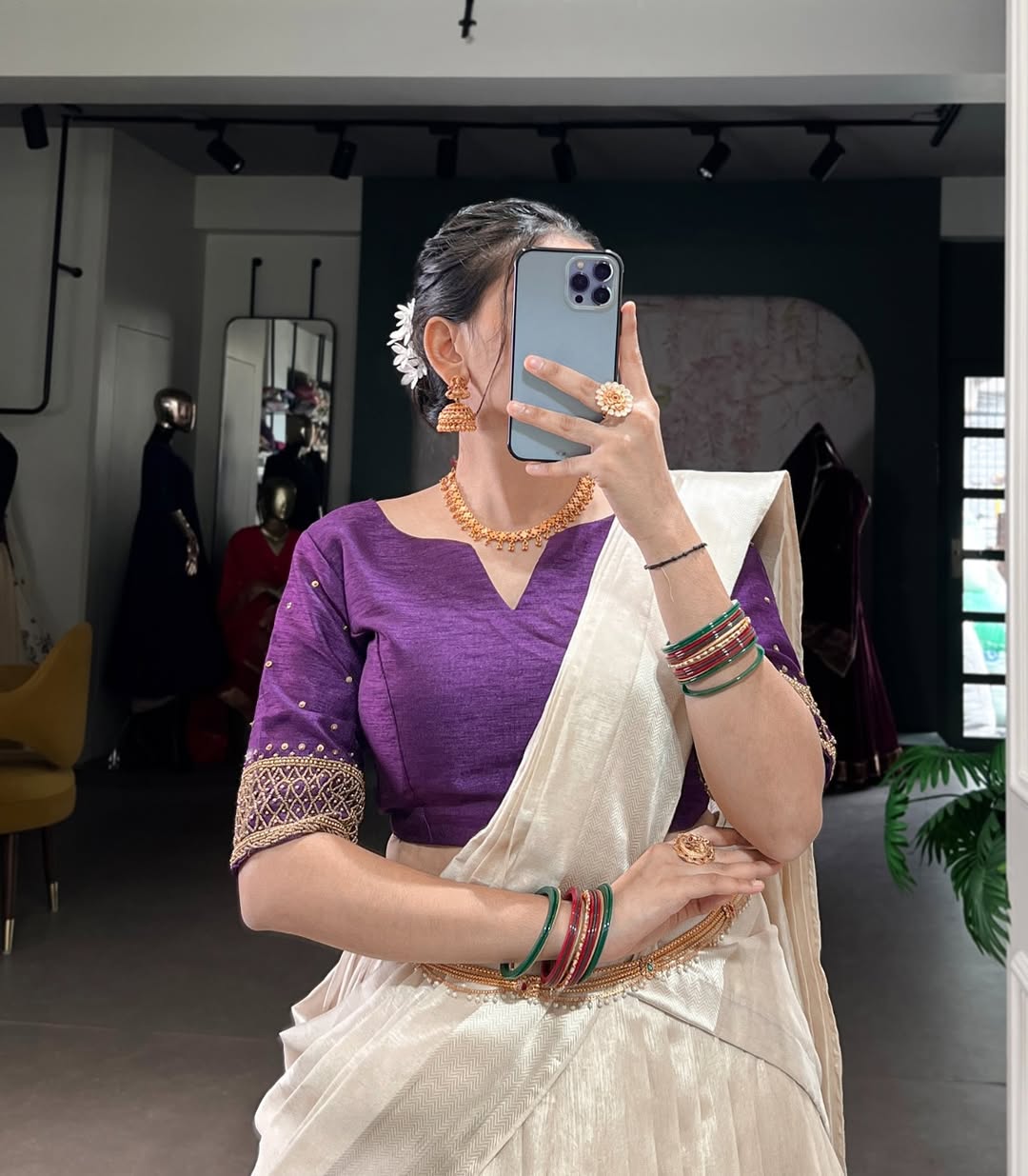 ONAM — Poly Tassar Half Saree Lehenga