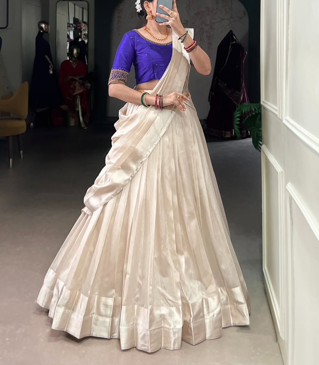 ONAM — Poly Tassar Half Saree Lehenga