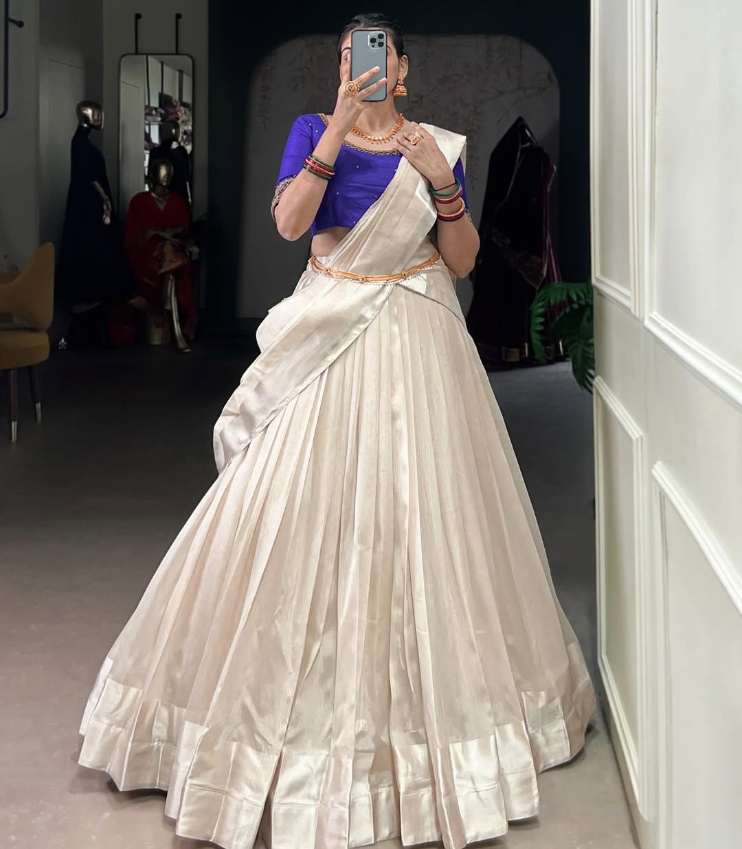 ONAM — Poly Tassar Half Saree Lehenga