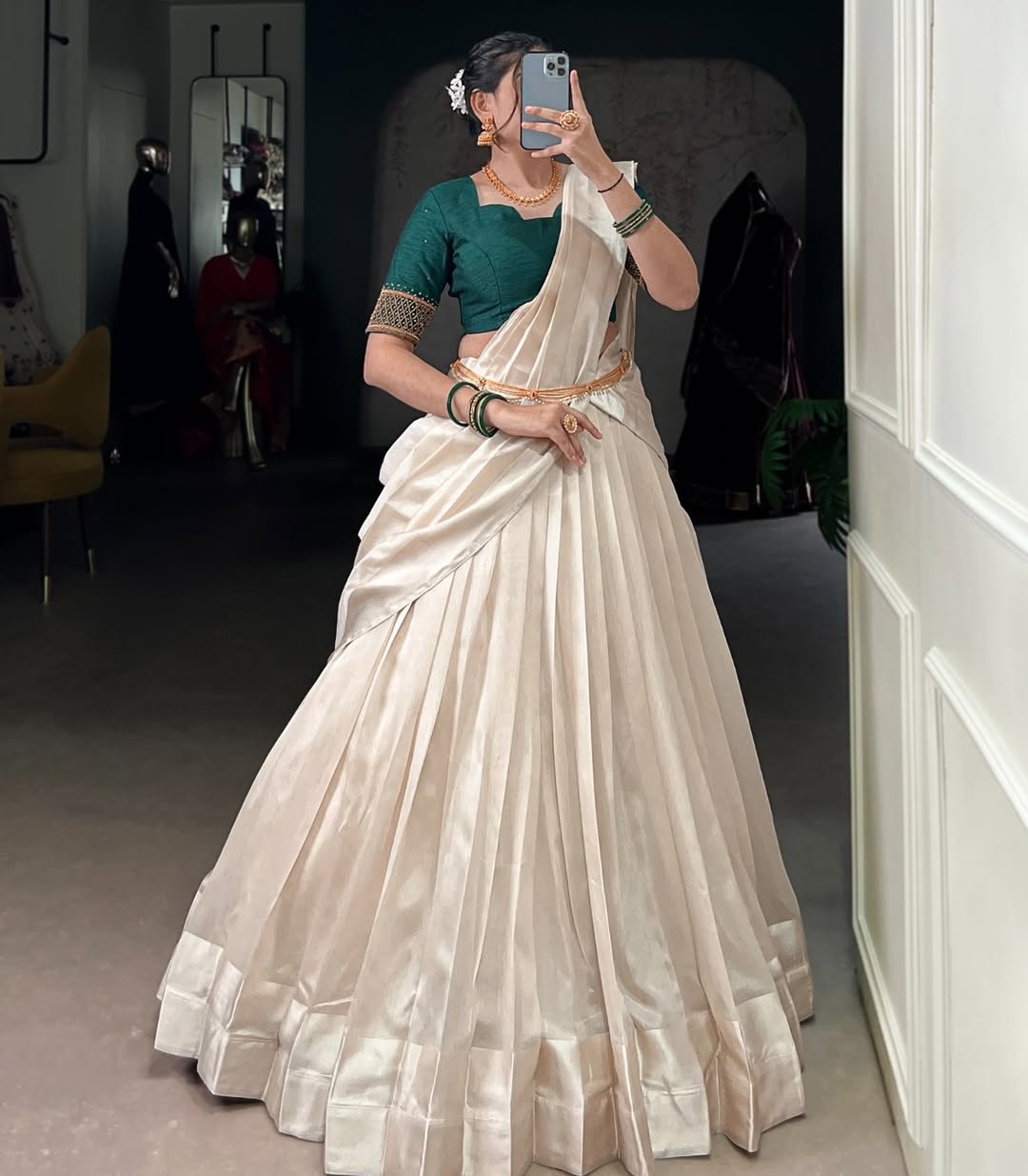 ONAM — Poly Tassar Half Saree Lehenga