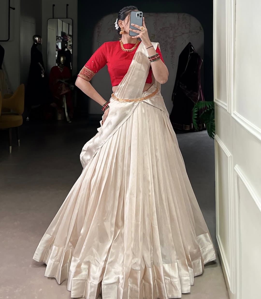 ONAM — Poly Tassar Half Saree Lehenga