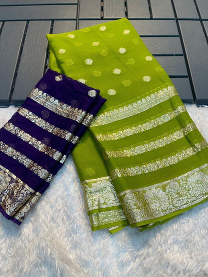 Soft Viscose Georgette Saree x Contrast Blouse