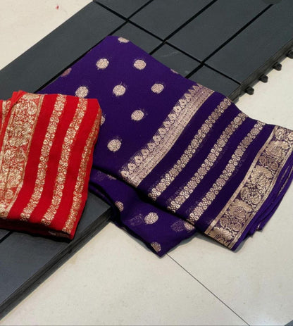 Soft Viscose Georgette Saree x Contrast Blouse