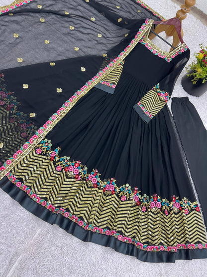 KUSHI - Floral Box Neck Georgette Anarkali