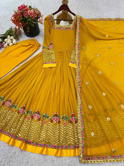 KUSHI - Floral Box Neck Georgette Anarkali