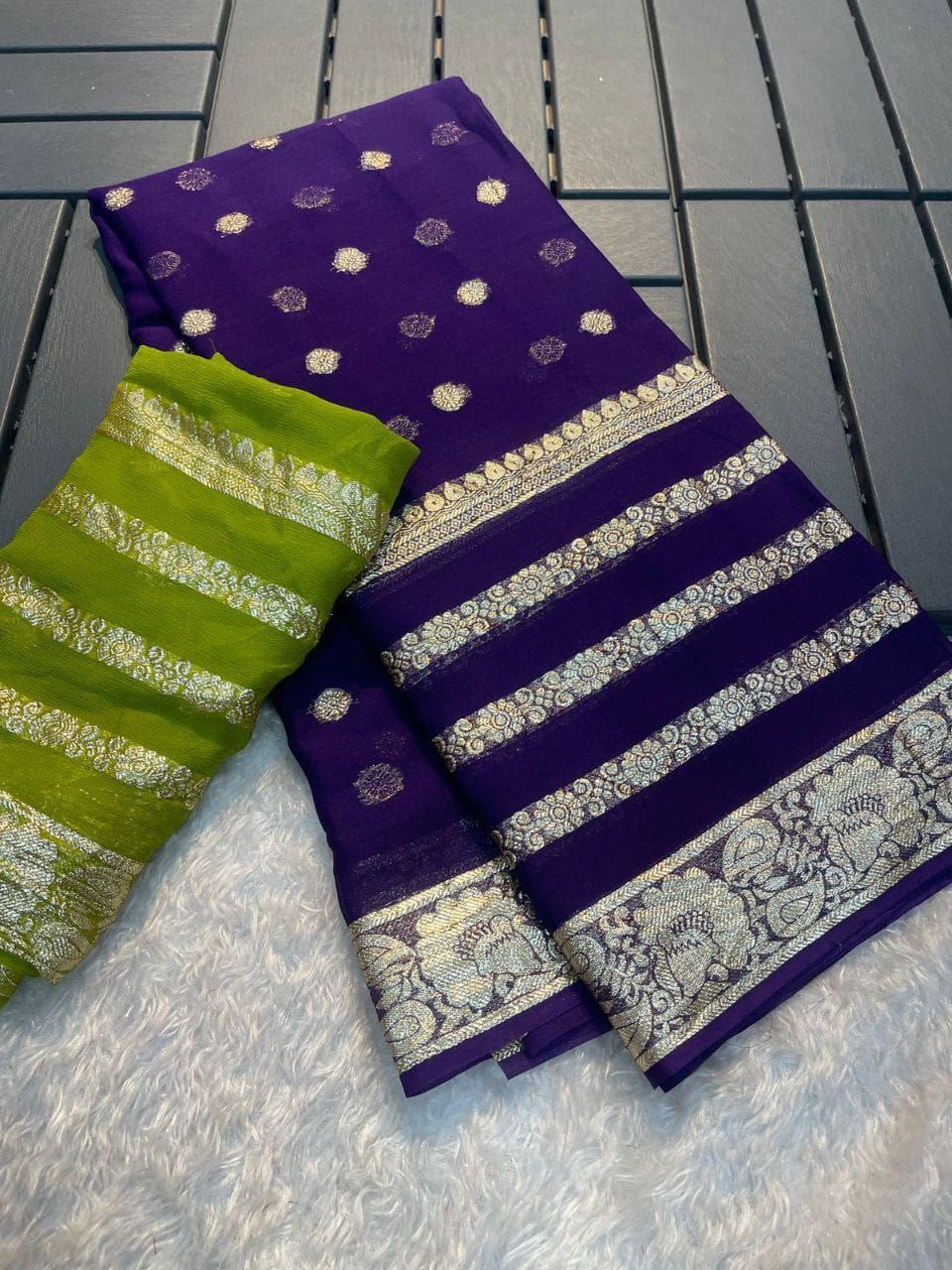 Soft Viscose Georgette Saree x Contrast Blouse - Laksharaa Sarees