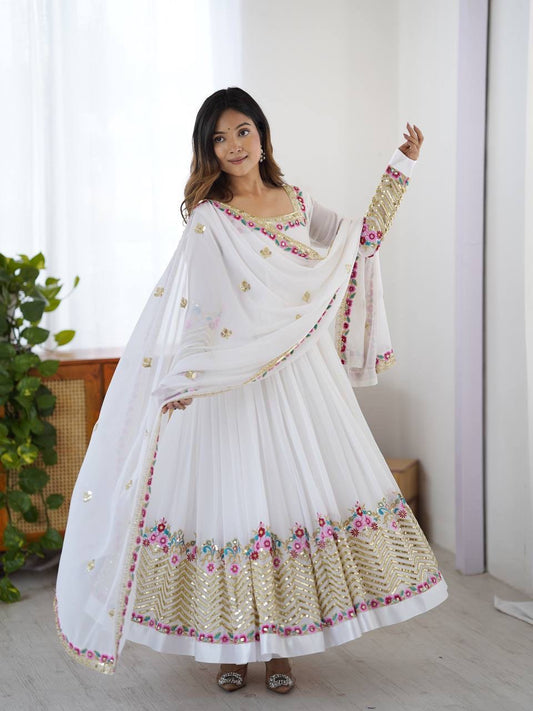 KUSHI - Floral Box Neck Georgette Anarkali