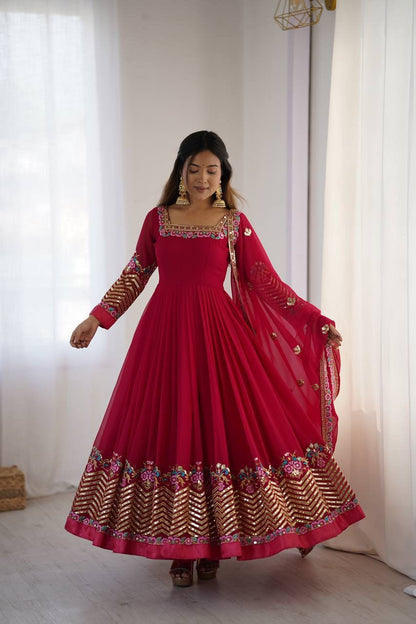 KUSHI - Floral Box Neck Georgette Anarkali