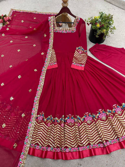 KUSHI - Floral Box Neck Georgette Anarkali