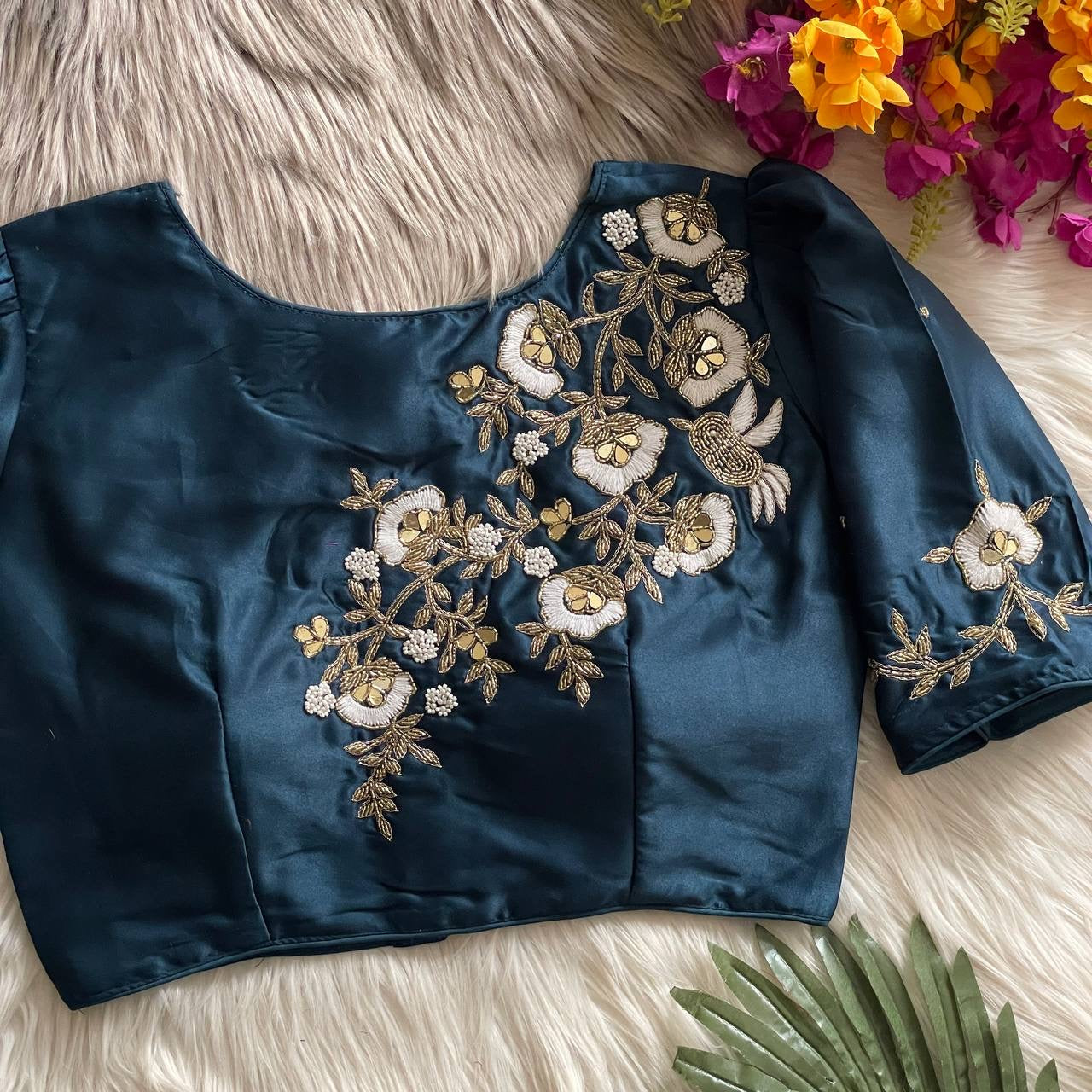 TAM — Floral Embroidery Readymade Blouse - Laksharaa Sarees