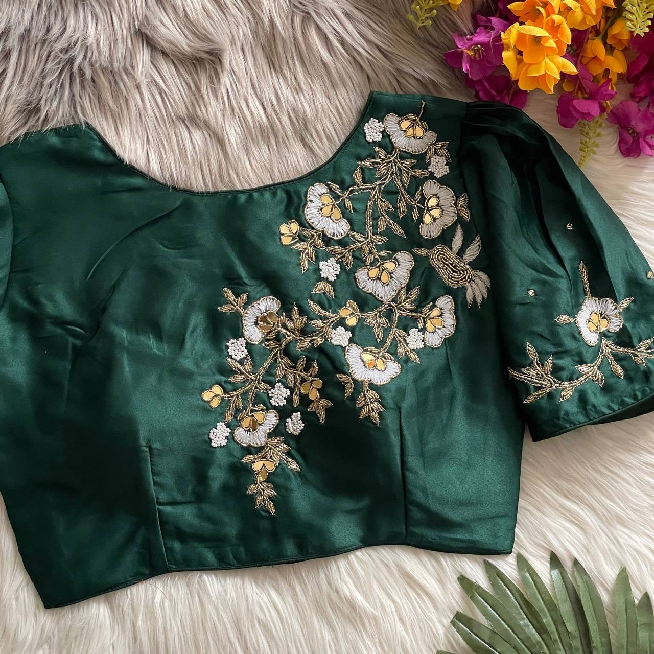 TAM — Floral Embroidery Readymade Blouse - Laksharaa Sarees