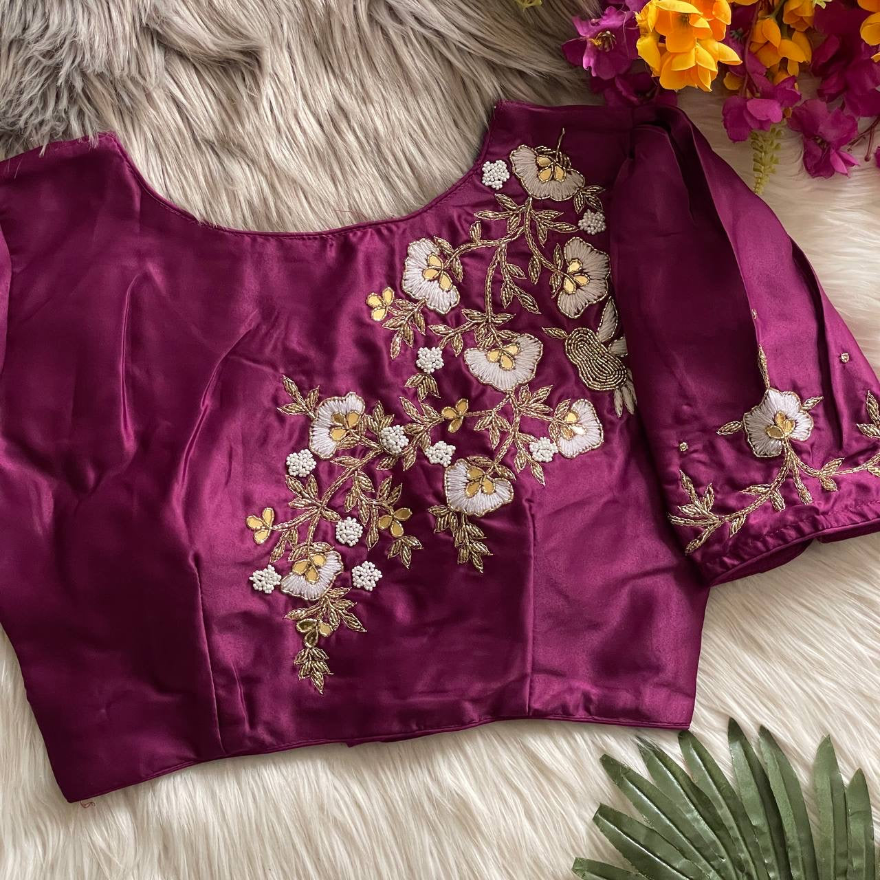 TAM — Floral Embroidery Readymade Blouse - Laksharaa Sarees