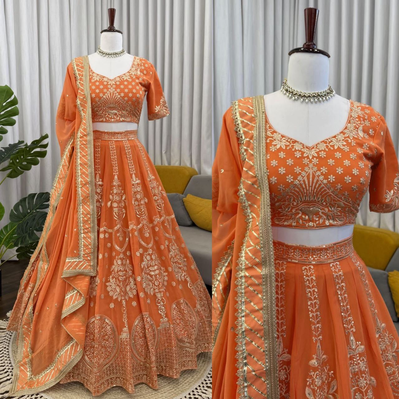 JENNA — Orange Georgette Lehenga - Laksharaa Sarees