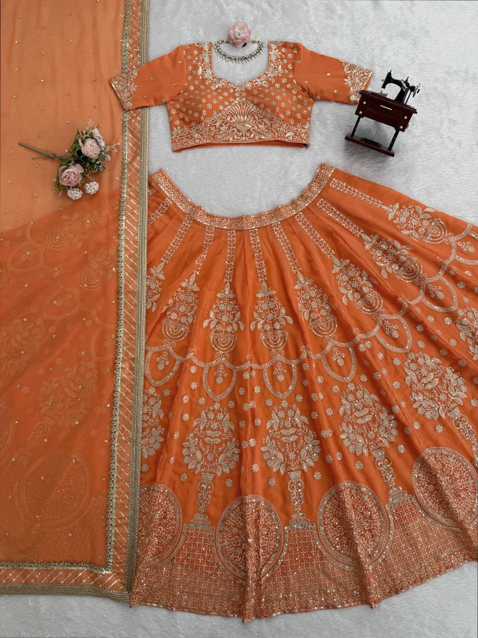 JENNA — Orange Georgette Lehenga - Laksharaa Sarees