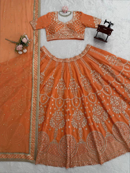 JENNA — Orange Georgette Lehenga - Laksharaa Sarees