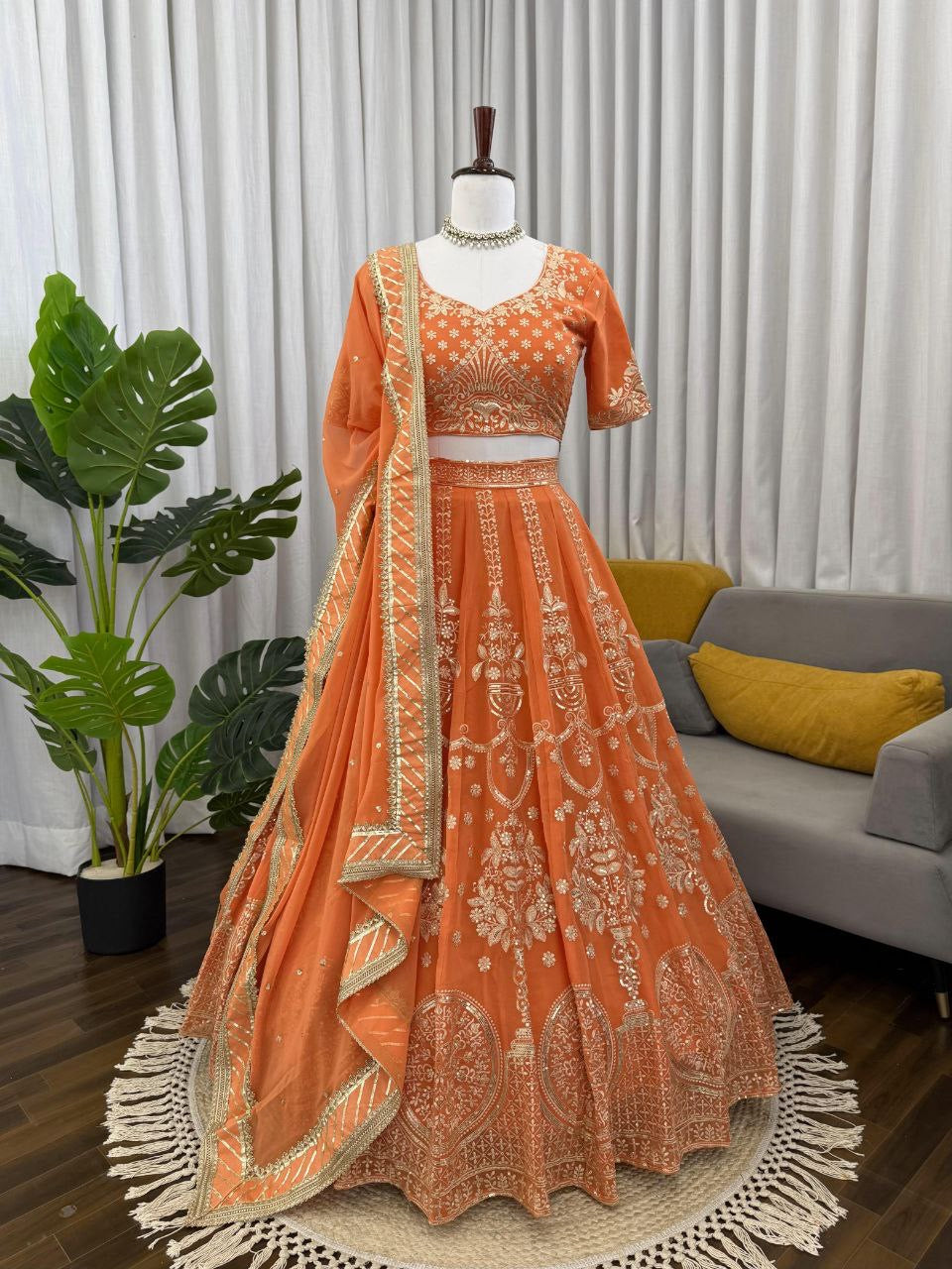 JENNA — Orange Georgette Lehenga - Laksharaa Sarees