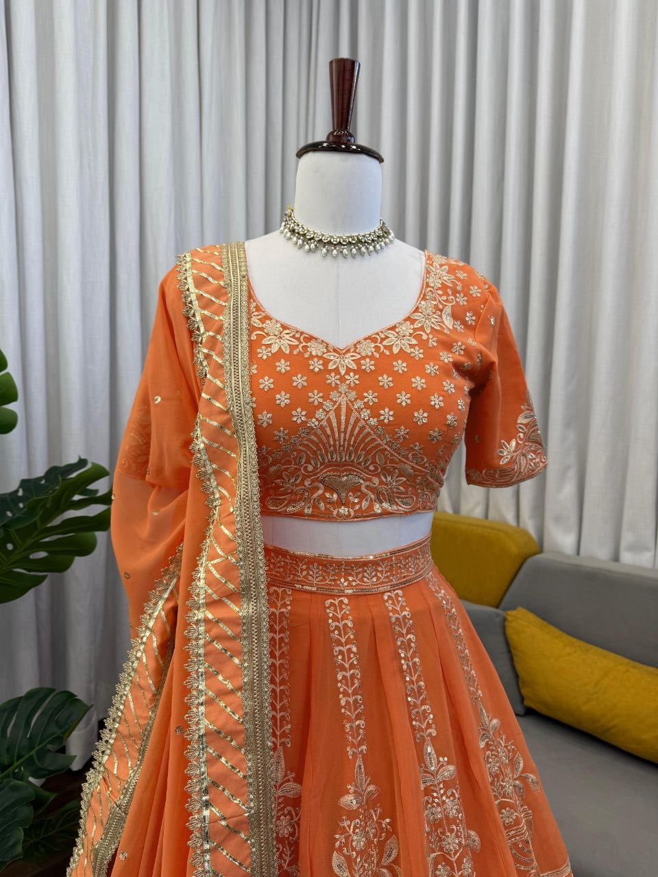 JENNA — Orange Georgette Lehenga - Laksharaa Sarees