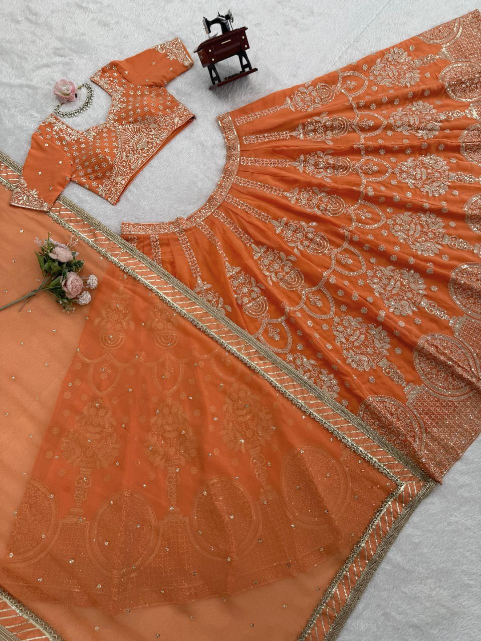 JENNA — Orange Georgette Lehenga - Laksharaa Sarees