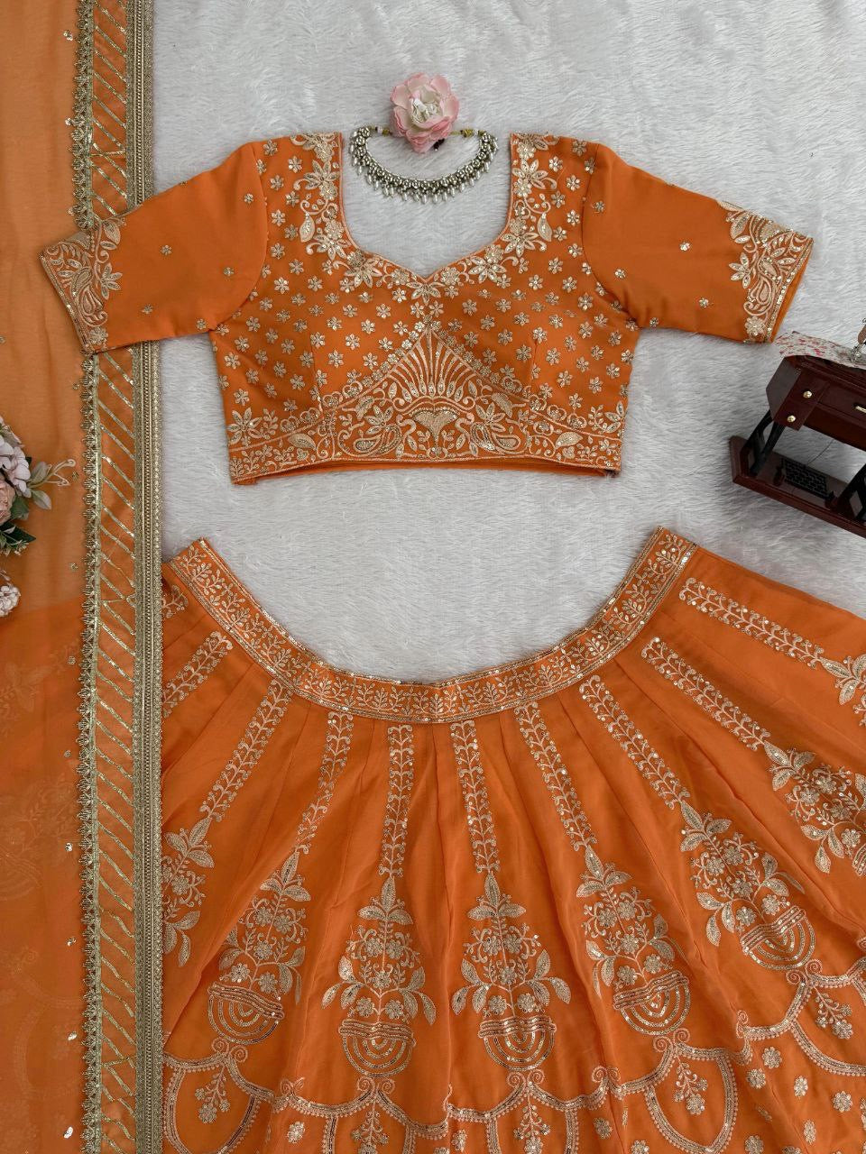 JENNA — Orange Georgette Lehenga - Laksharaa Sarees