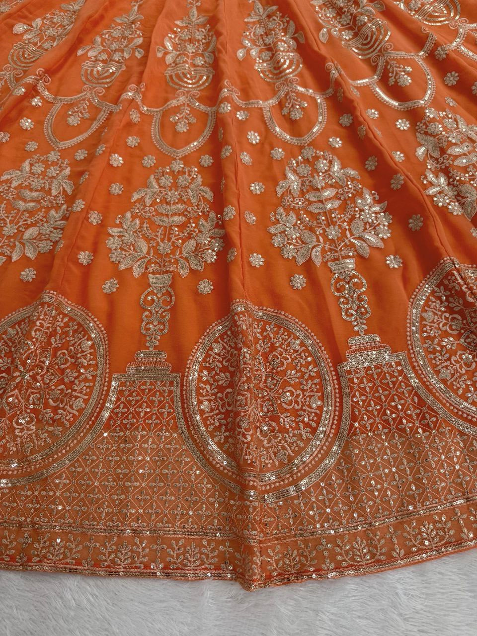 JENNA — Orange Georgette Lehenga - Laksharaa Sarees