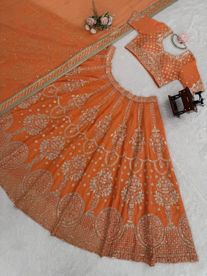 JENNA — Orange Georgette Lehenga - Laksharaa Sarees
