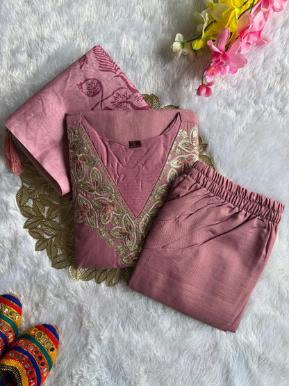 Baby pink comfy kurti set for girls by Laksharaa Sarees, featuring a soft, stylish traditional outfit with intricate embroidery.