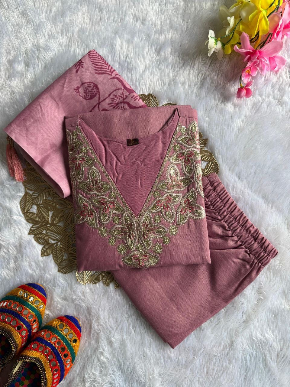 Baby pink comfy kurti set for girls by Laksharaa Sarees, featuring a soft, casual design with traditional styling.