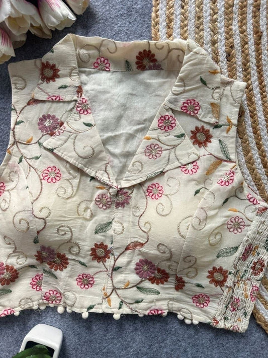 Readymade Coat Collar Khadi Blouse