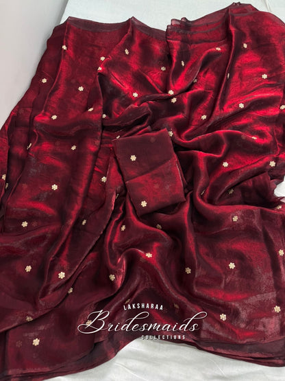 HANISA — Bridesmaid Special Satin Georgette Saree - Laksharaa Sarees