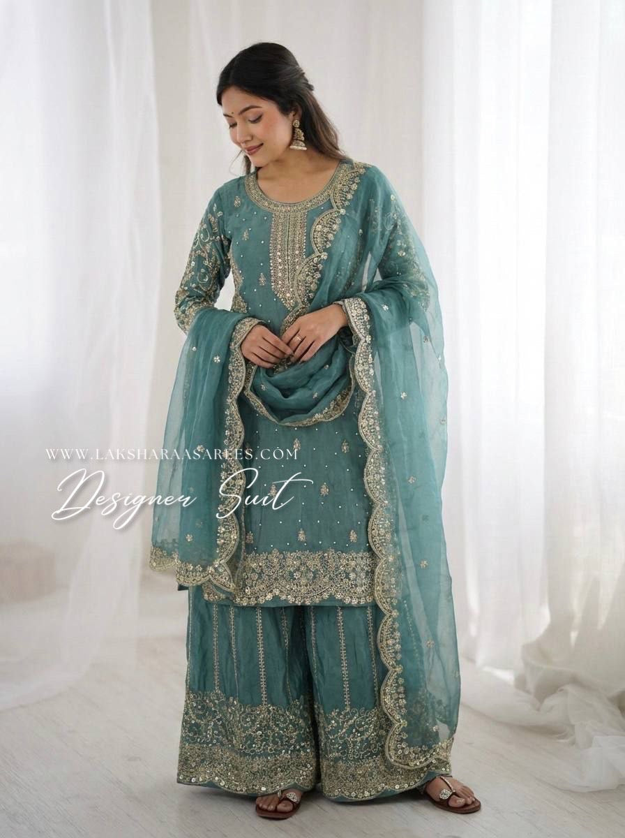 LUBNA — Shimmer Georgette Designer Suit - Laksharaa Sarees