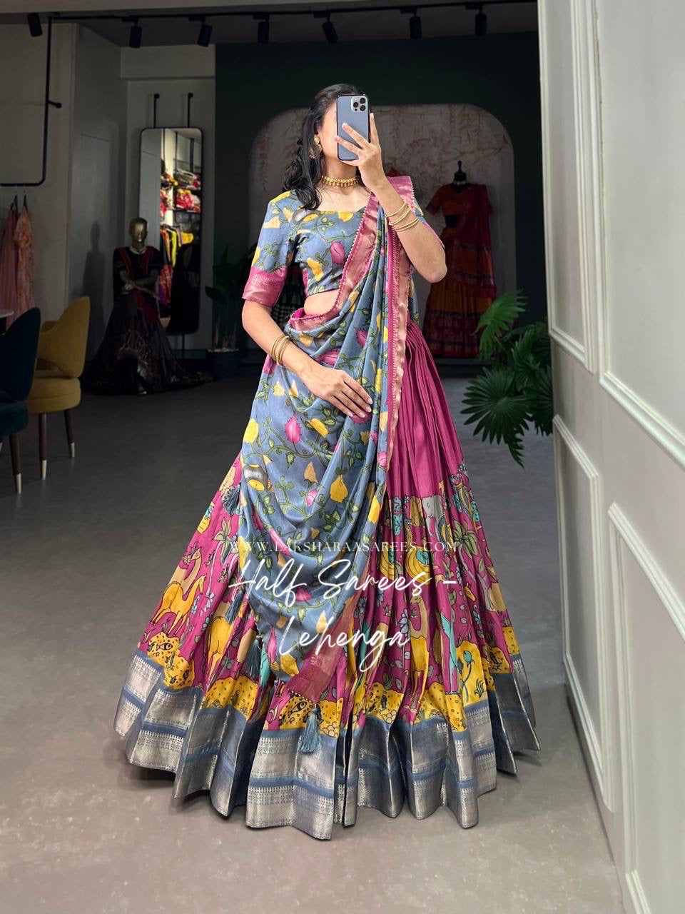 OVIYA — Kalamkari Half Saree Lehenga
