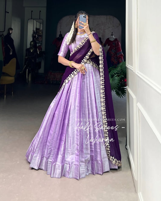 LILAA 2.0 - Lilac Purple Half Sarees Kanchi Banarasi Lehenga
