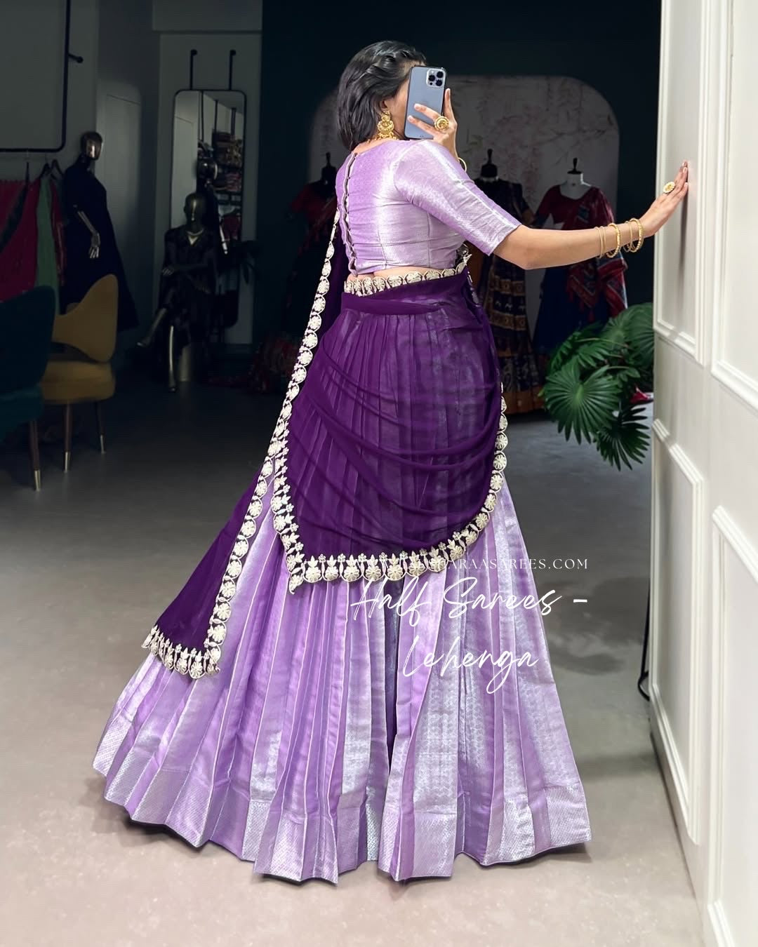 LILAA 2.0 - Lilac Purple Half Sarees Kanchi Banarasi Lehenga