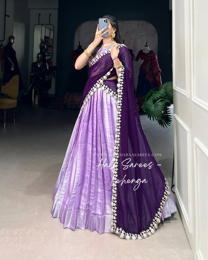 LILAA 2.0 - Lilac Purple Half Sarees Kanchi Banarasi Lehenga