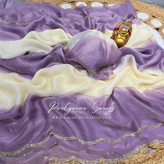 TULLIA — Shimmer Double Tone x Stone Border Partywear Saree