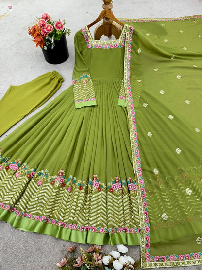 KUSHI - Floral Box Neck Georgette Anarkali
