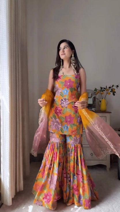 ALENE — Mustard Floral Sharara Suit